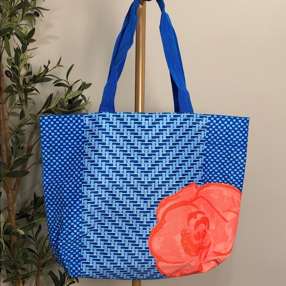 NEW Lancôme Blue Tote with Orange Floral Accent